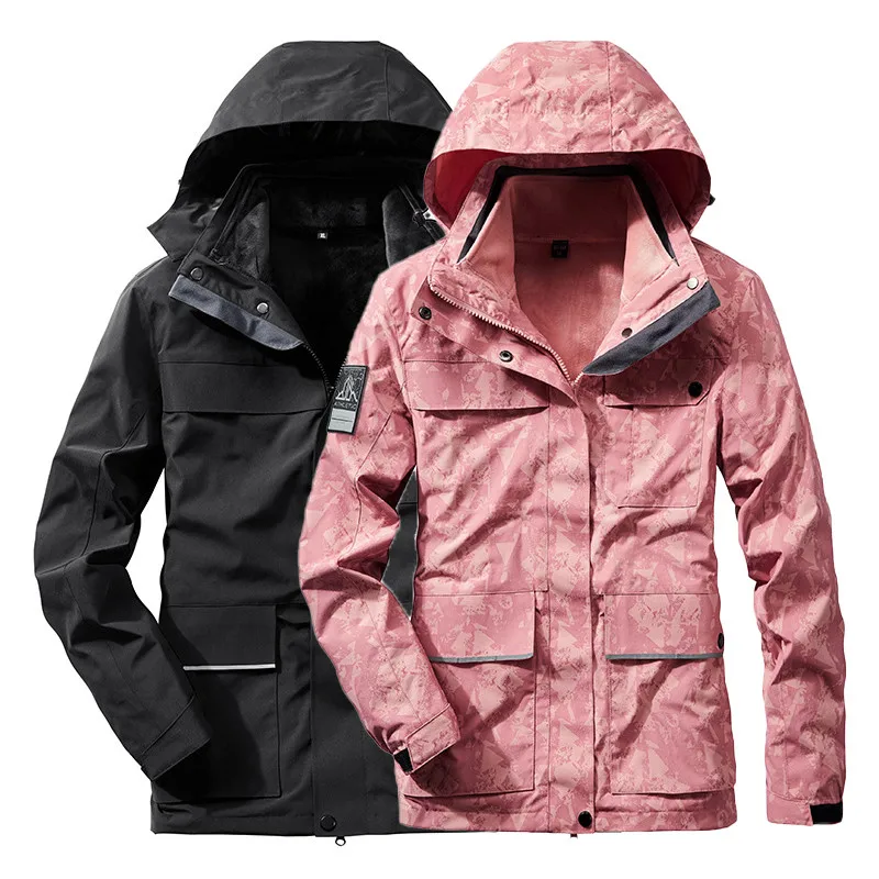 Camouflage Jacket Fashion Camping Travel Hiking Windproof Waterproof Warm Coat Fleece Liner 2 in 1 Outdoor Windbreakers Clothing