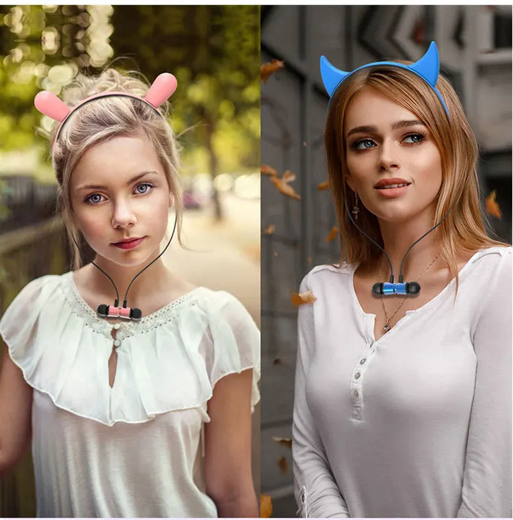 

Cute Cartoon Headphones Bluetooth Cat Ear Headsets for Girl Kids Deer Devil Rabit Ear Phones Sports Anti-sweat Magnetic Earbuds