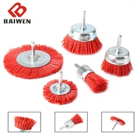 5pcs nylon cup brush abrasive wire wheel brush for drill rotary tool wood polishing deburring cleaning 6mm shank