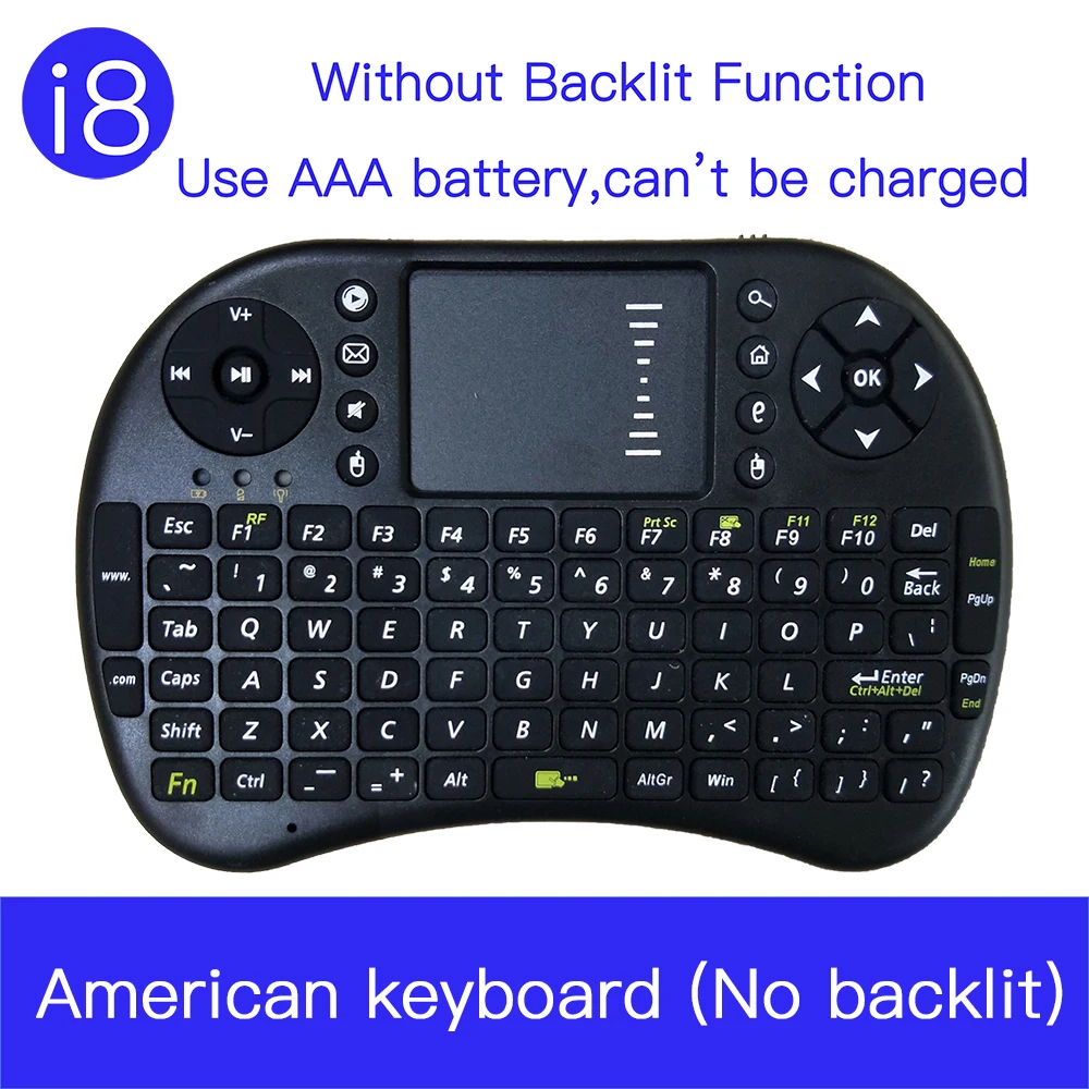 Englsih No Backlit I8 французский 7 цветов с подсветкой 2,4G мини беспроводная франсаис Клавиатура Тачпад мышь для Google Android tv Box, мини ПК, ноутбук AZERTY - Цвет: Englsih No Backlit