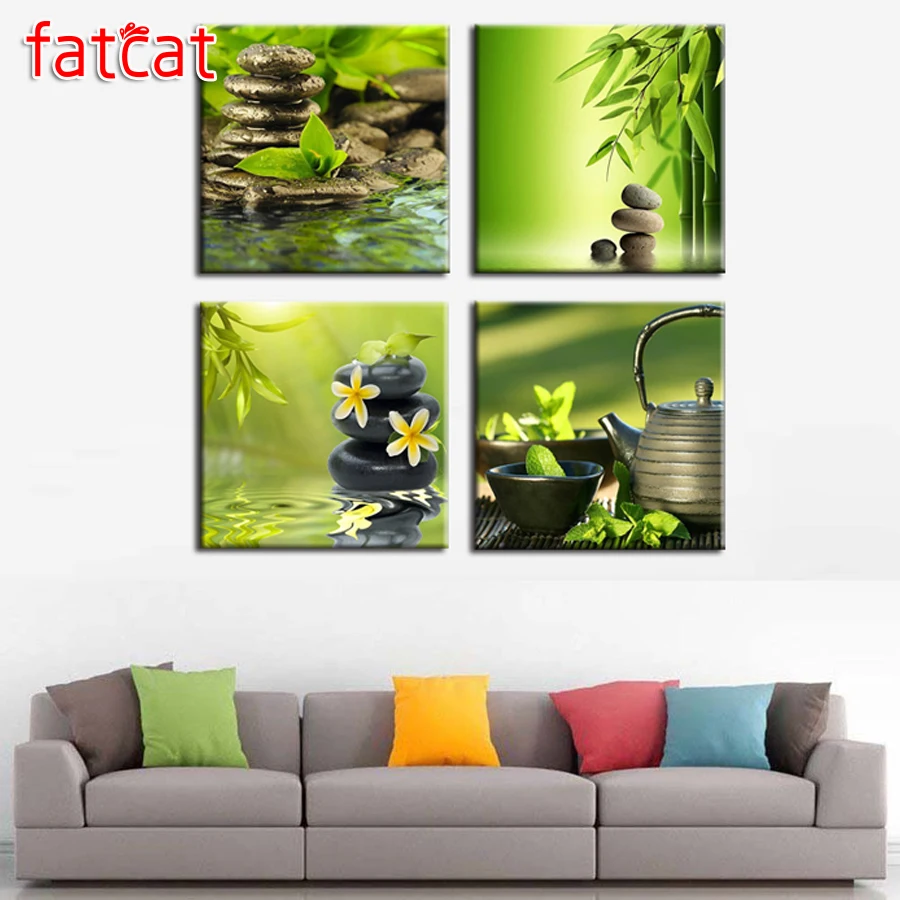 

FATCAT Black stone bamboo landscape 4piece/set 5d diy diamond painting full square round drill diamond embroidery kits AE2735