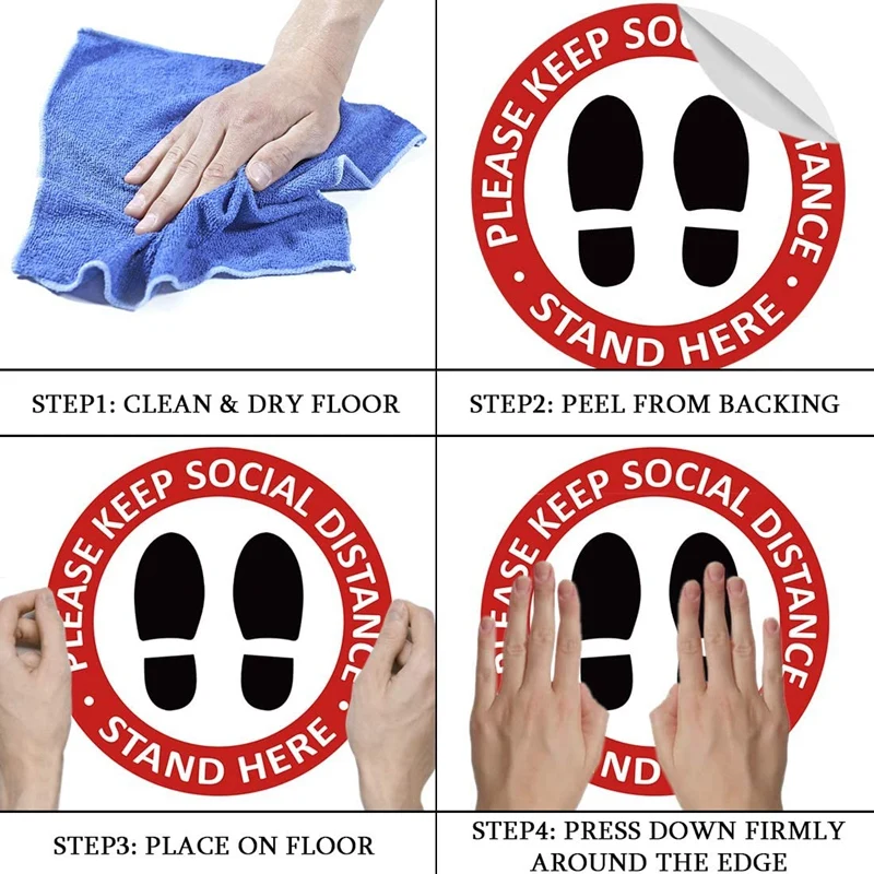 

Social Insulation Floor Decal 20.32 cm Round Outer Diameter Removable Sticker 10 Safety Floor Sign