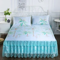 3 pcs cool mat lace bed skirt ice mat bed spreads air conditioner washing soft mat cloth for queen king size bed with pillowcase