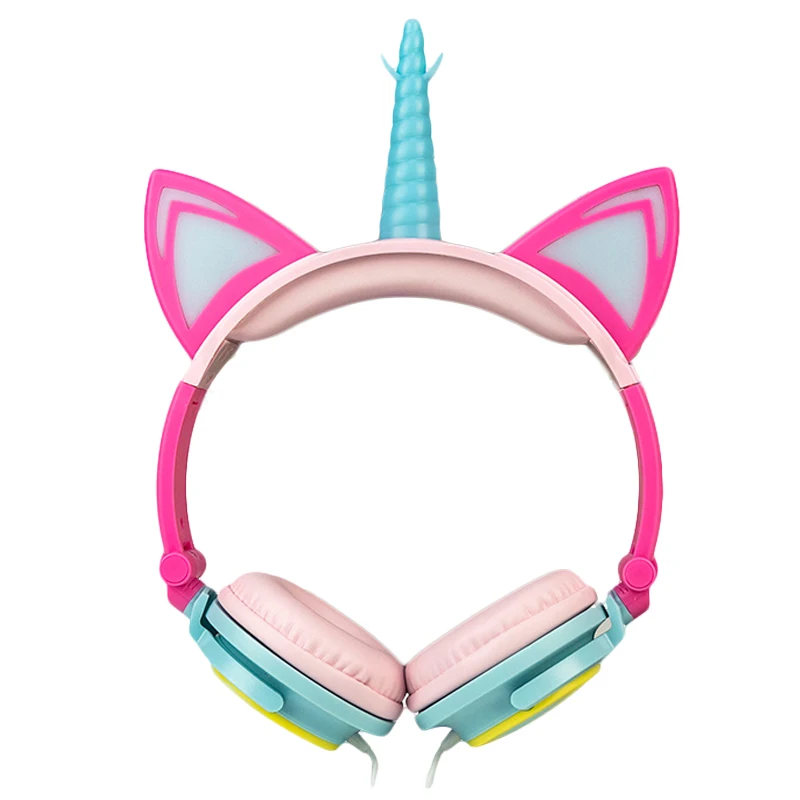 Pink Blue LIMSON Проводные Складные Наушники с животными кошачьими ушками мигающий светодиодный детские наушники с единорогом для мальчиков и девочек - Цвет: Pink Blue