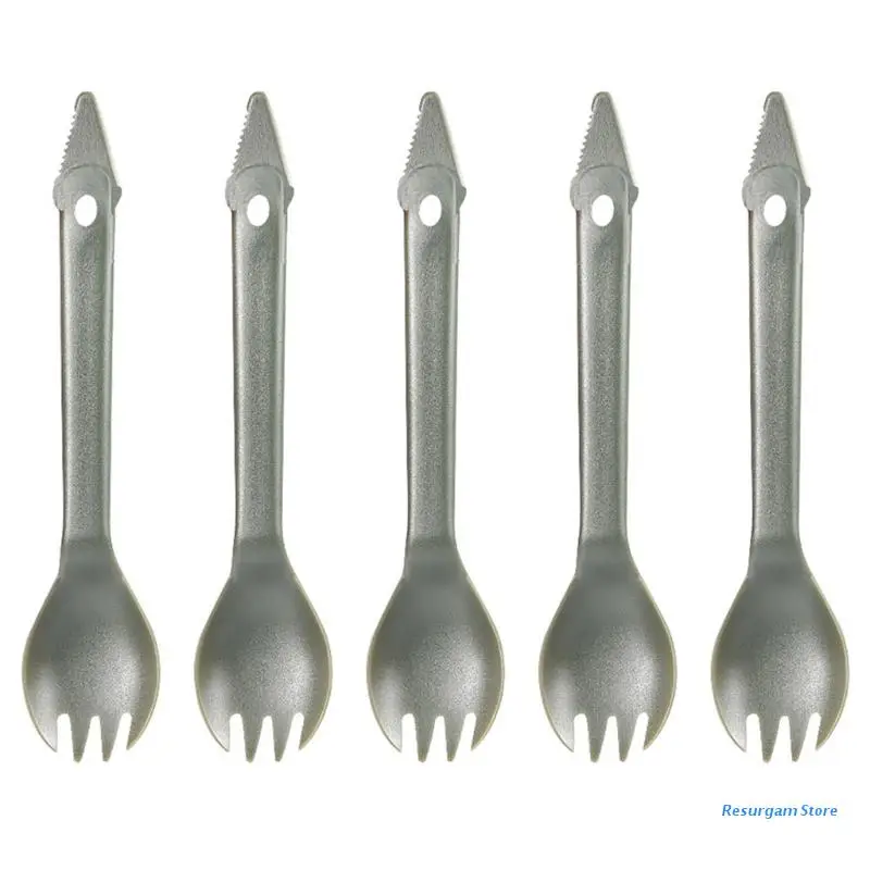 

E5BD 5 Pcs/Set Plastic Spork Spoons Portable Outdoor Camping Hiking Utensils Spork Tableware Multifunctional Hiking Picnic