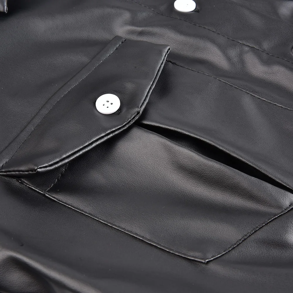 

Midi Faux Leather Dress Club Wear Sexy Dress Office Ladies A-Line Buttons Dresses Belt PU Shirts Dress Women Vintage vestidos