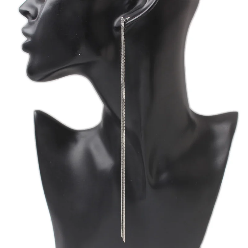 Long Exaggerated Tassel Earrings for Women Silver Color Metal Chain Dangle Earrings Elegant Party Ear Decoration boucle