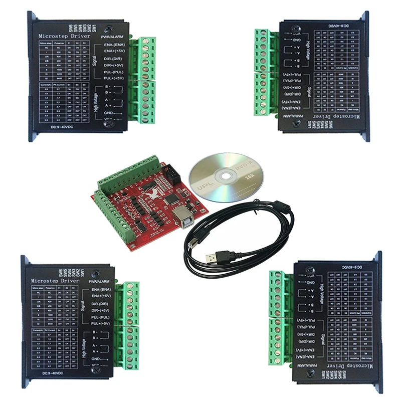 Фото TB6600 9V-42V 4.0A MACH3 USB 4-осевой комплект контроллера карта 100 кГц 32 сегмента улучшенная