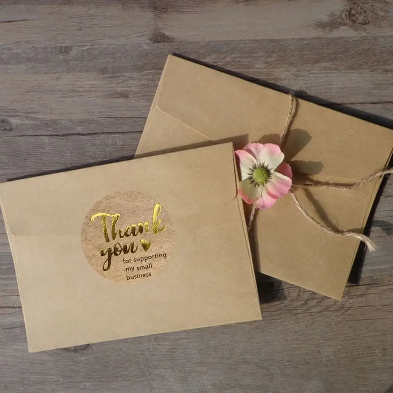 500 шт спасибо за поддержку мои маленькие деловые наклейки Золотая фольга печать этикетка H58C