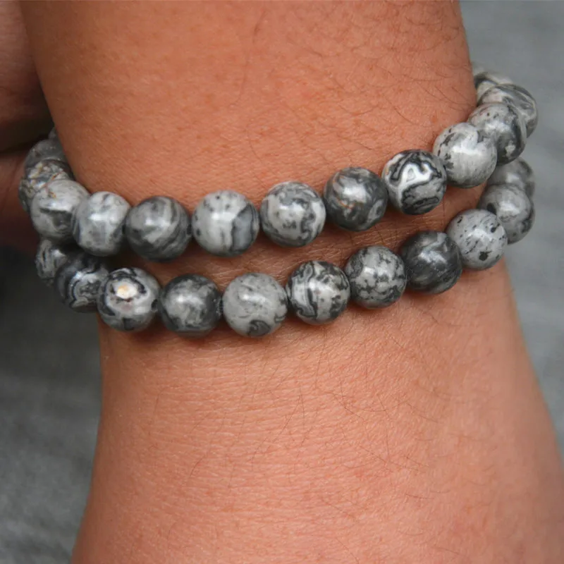 Natural Beads Grey Map Stone Loose Round Spacer Bead For Jewelry Making 4/6/8/10/12mm 15'' DIY Bracelet&ampNecklace | Украшения и