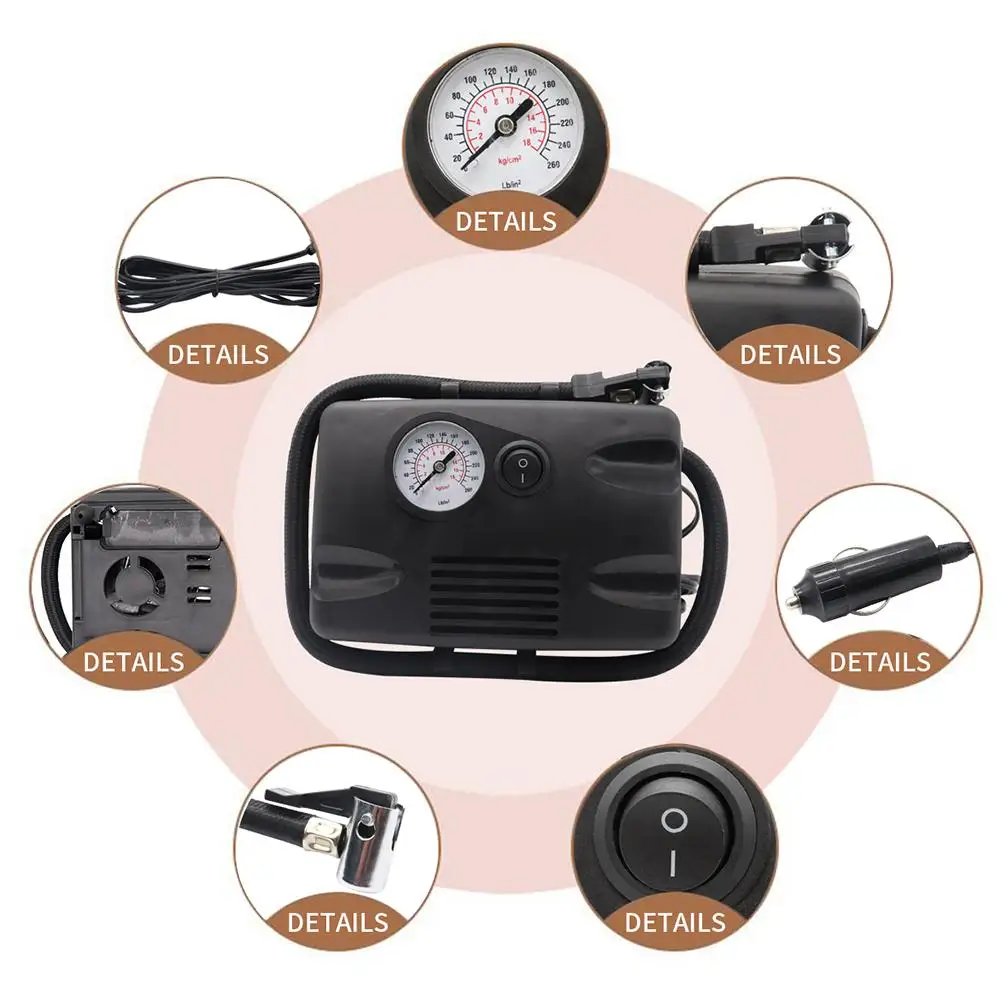 

12V 260PSI Electric Car Tire Inflator Air Compressor with Gauge Auto Accessories Strong Durable And Quick First Aid Function