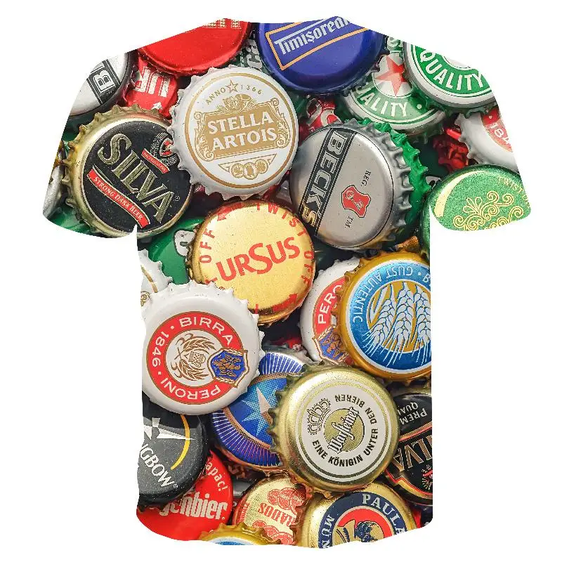 2020 новая мужская футболка Новинка Мужская 3D пиво крышка с принтом в стиле хип хоп