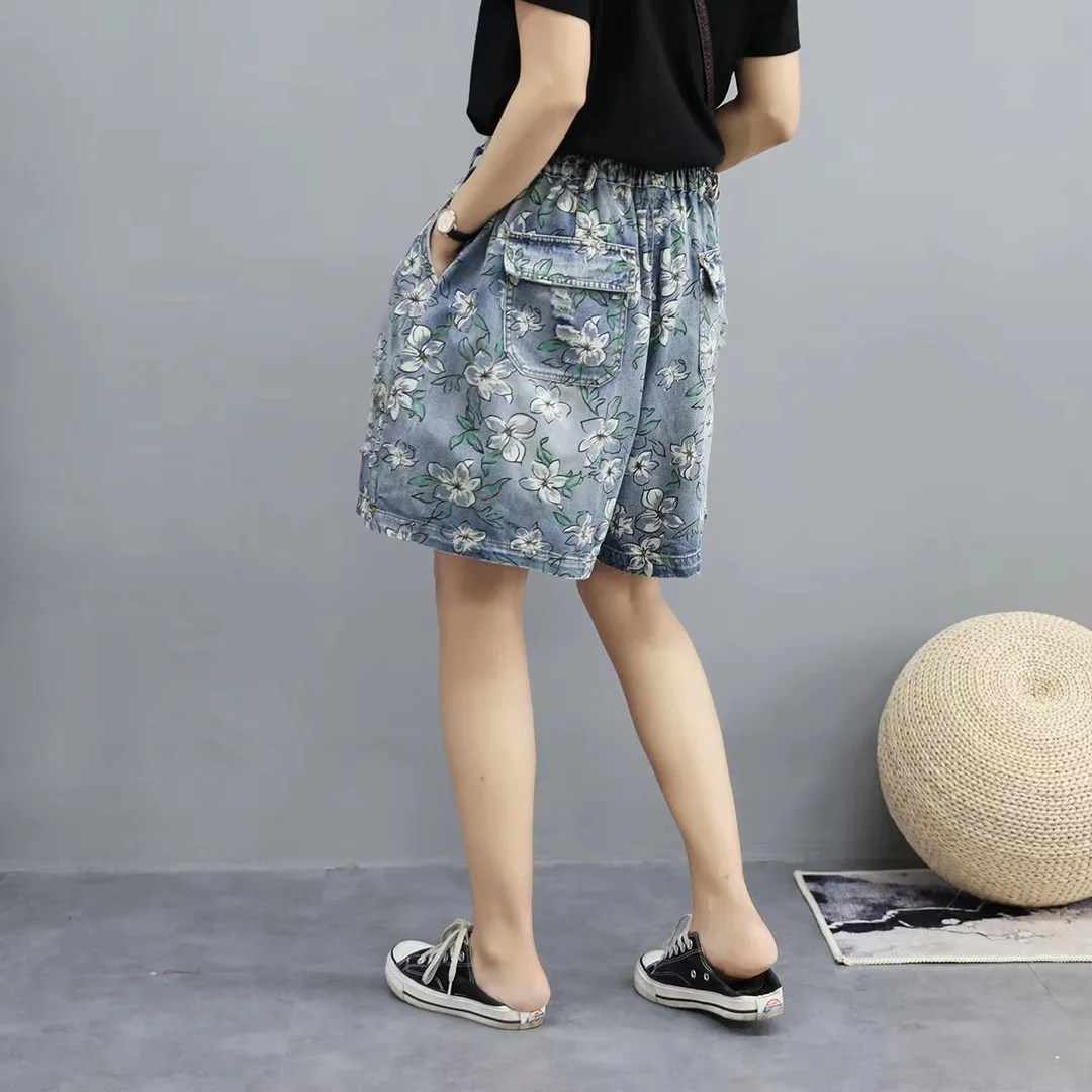 Шорты женские джинсовые с эластичным завышенным поясом винтажные повседневные