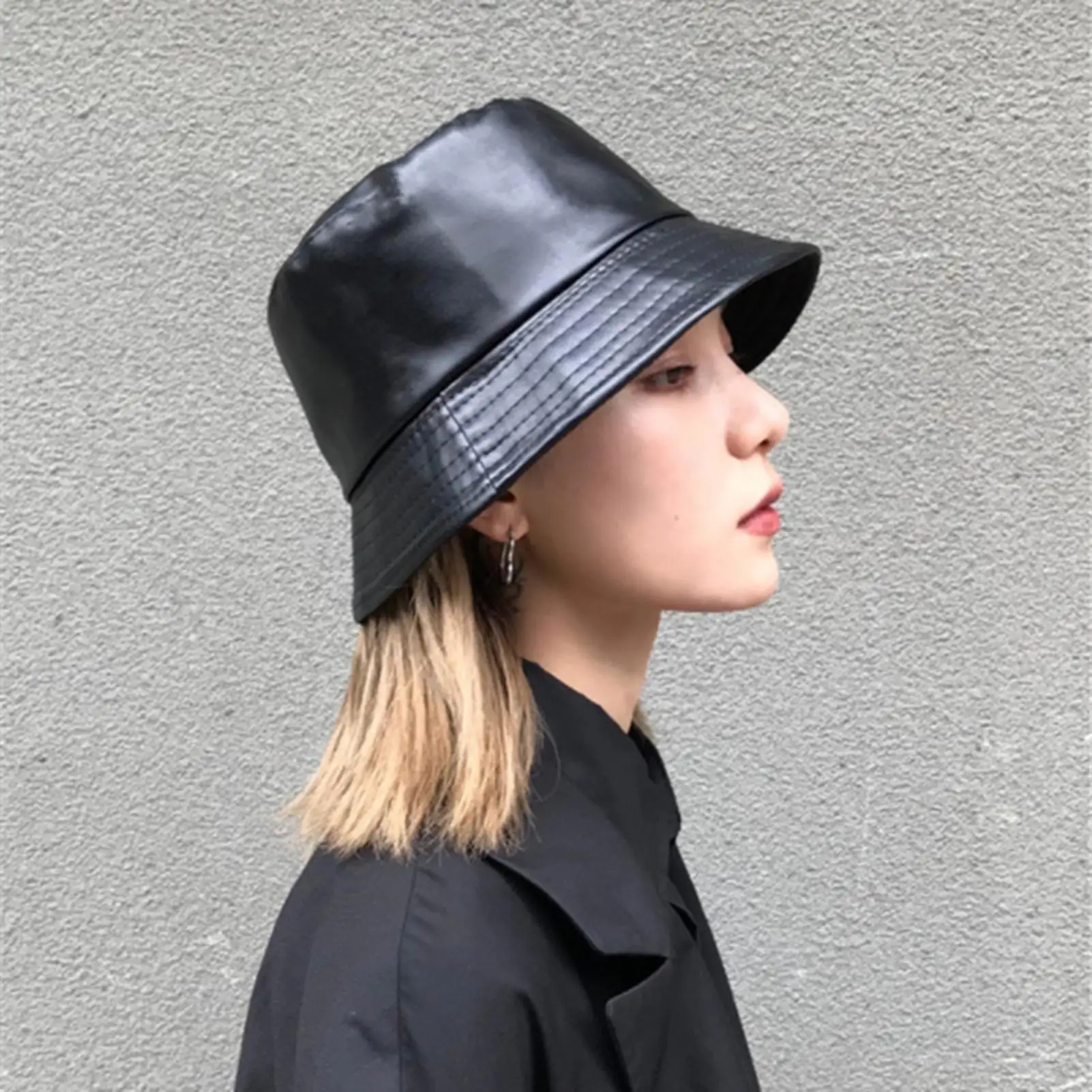 

Women Winter Faux Leather Solid Colored Sun Protection Bucket Hat Fisherman Cap