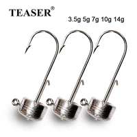 teaser 10pcslot finesse ned rig metal hook crank jig head barbed lure hooks soft bait worm for bass fishing anzol accessories