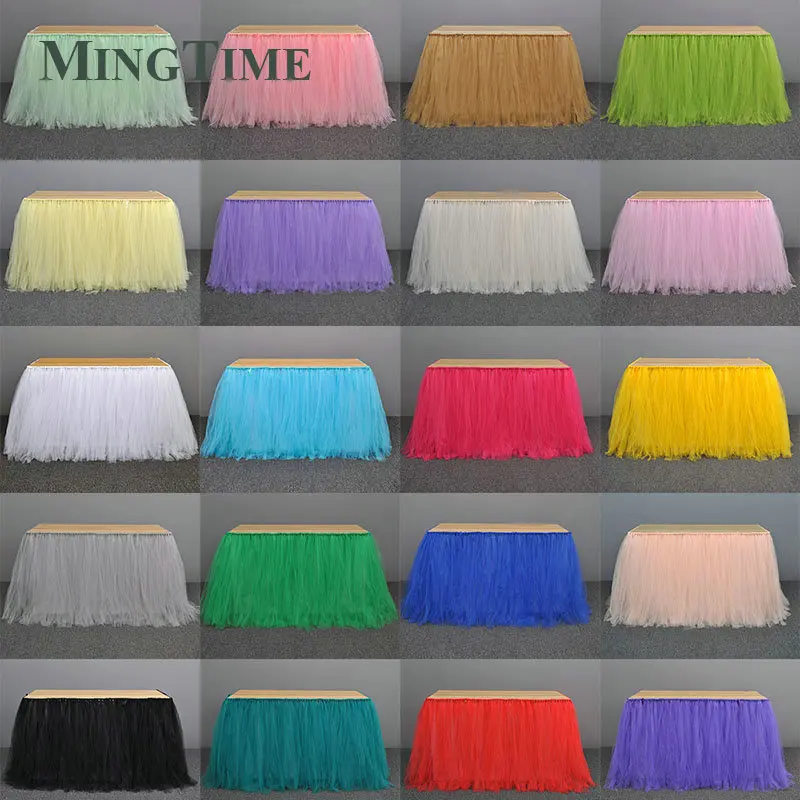

2023 100cm Tutu Table Skirt Wonderland Tulle Skirting Gold Brown Wedding Birthday Baby Shower Home Banquet Party Decoration