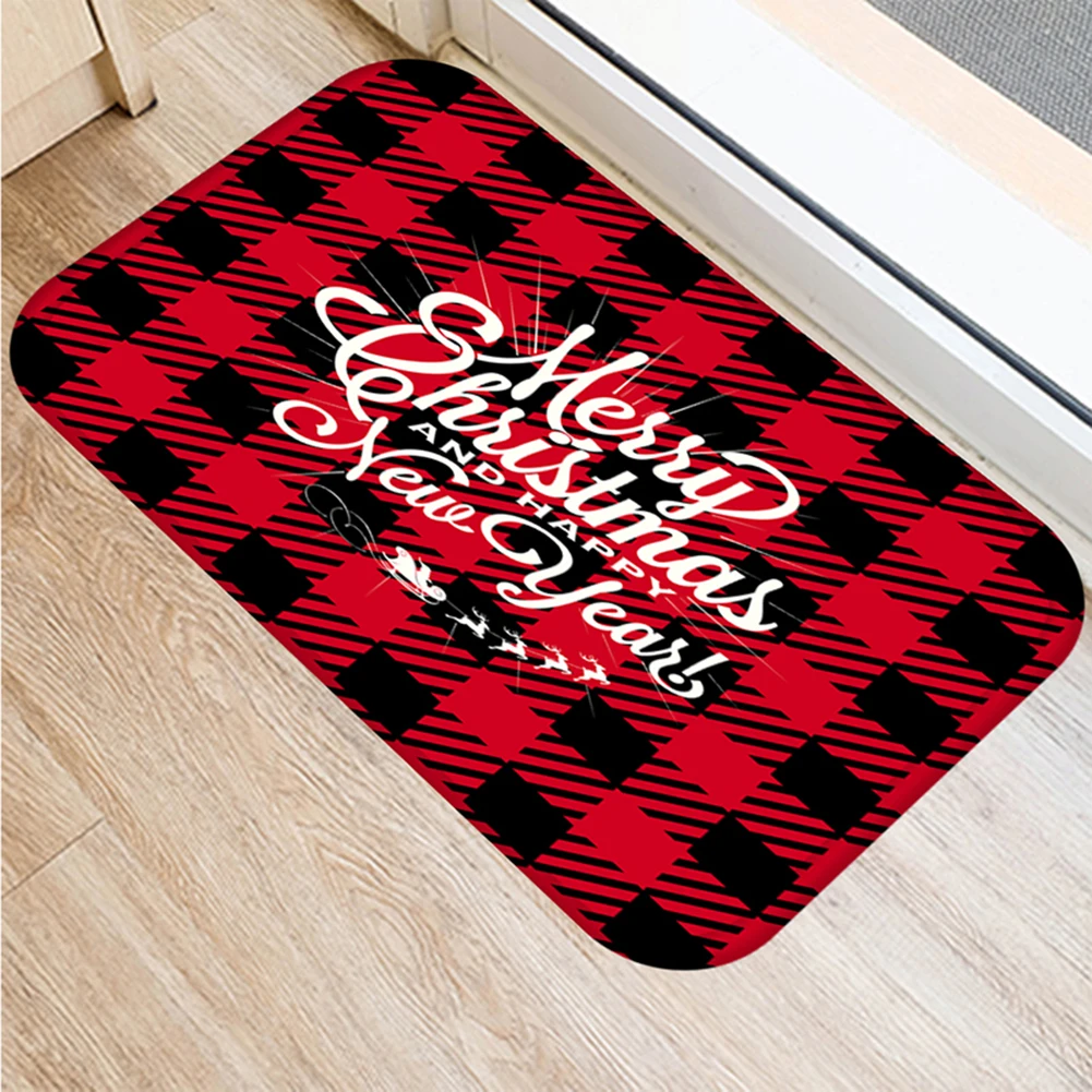 40x60cm Merry Christmas Plaid Floor Mat Anti-slip Doormat Kitchen Bathroom Carpet Home Decor | Дом и сад