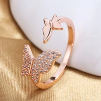 womens cute lovely butterfly open rings shiny crystal zircon paved romantic rose gold wedding ring jewelry female trendy gift