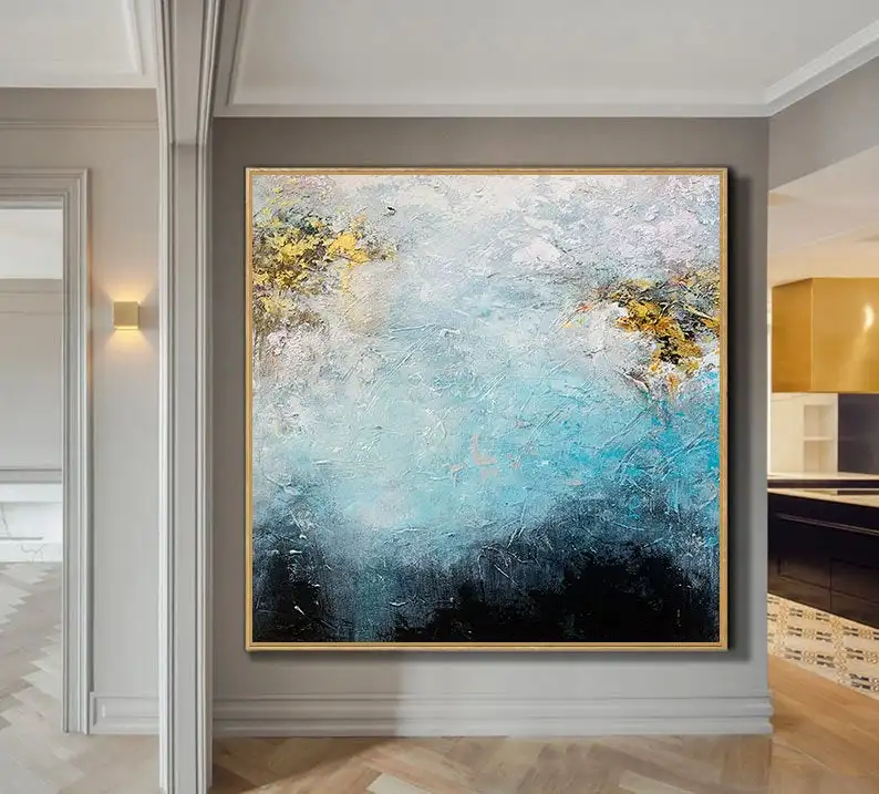 

Large Oil Painting Abstract Painting Gold Art Painting Living Room Art Blue White Paintings Wall Pictures for Hostel Canvas