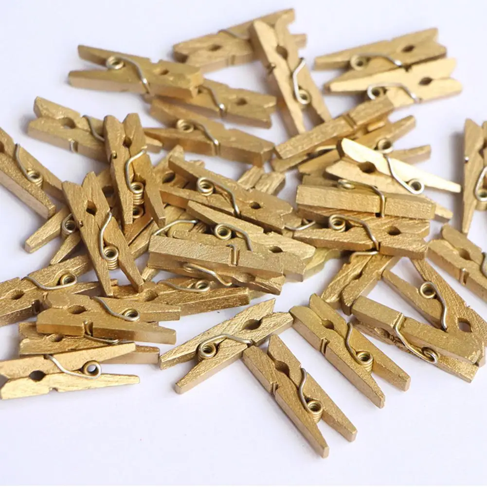 

2.5Cm Golden Clip Christmas Photo Wall Mini Wood Clip Decoration Clothespin Activities Small Daily G1U2
