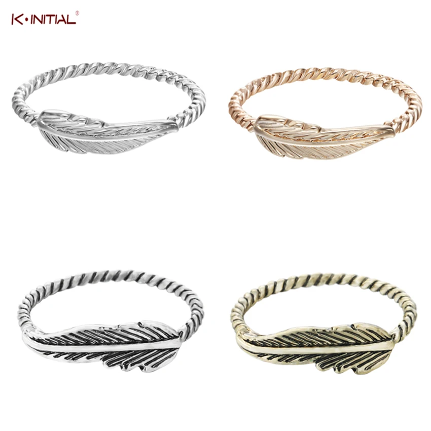 

Kinitial 4 Color Vintage Chic Feather Leaf Ring Punk Rocker Biker Women Wrap Jewelry Statement Leaf Rings Birthday Holiday Gift