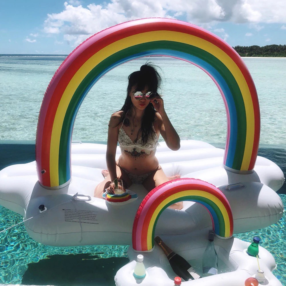 Summer Party Bucket Rainbow Cloud Cup Holder Inflatable Pool Float Beer Drinking Cooler Table Bar Tray Beach Swimming Ring | Спорт и
