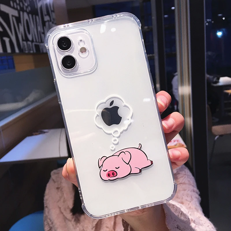 Cute Cartoon Anima Pig Lion Clear Phone Case For iPhone 14 Pro Max 13 12 11 X XR XS 7 8 Plus Funny Couple Soft Shockproof Cover
