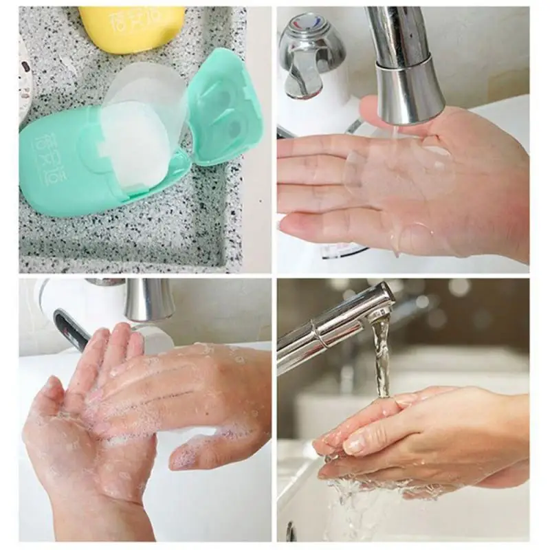 

High Quality 20pcs Disposable Boxed Paper Soap Travel Portable Hand Washing Box Scented Slice Sheets Mini Soap Paper TSLM1