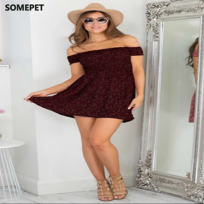 

Fashion Women Dress Short Sleeve Floral Dress Sexy Off Shoulder Beach Mini Summer Dresses Casual Party Vestidos