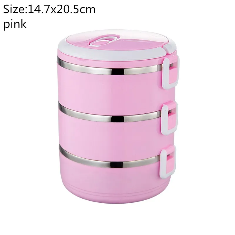 pink 3 layers Hoomall герметичный Ланч-бокс из нержавеющей стали для детей, студенческий термос-контейнер для еды с подогревом, органайзер, бэнто-бокс для еды с подогревом - Цвет: pink 3 layers