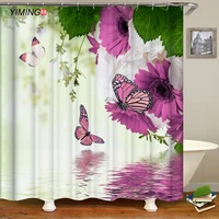bathroom curtain beautiful butterfly purple flower printing waterproof shower curtain with hook home decoration bath curtain