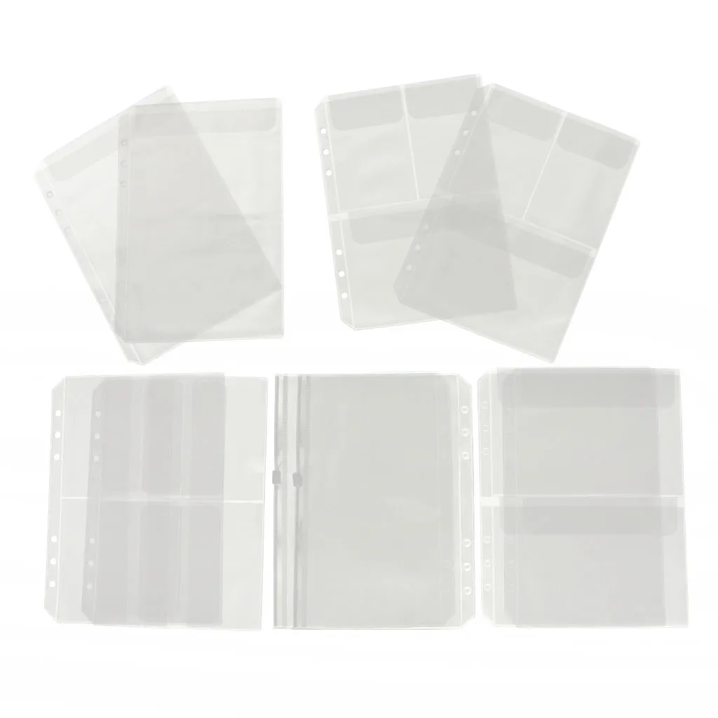 

10 Pieces Binder Pocket 6 Holes Loose Leaf Bags Binder Zipper Folders Plastic Document Bags for Home Office Supplies