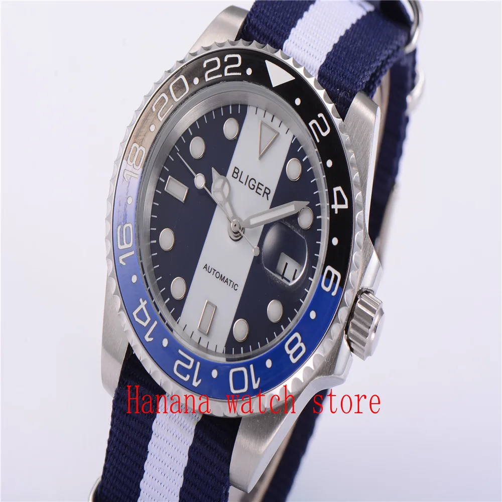

Sapphire Glass 40MM BLIGER White Blue Dial Blue Ceramic Bezel Luminous Marks MIYOTA Automatic Movement Mechanical Men's Watch