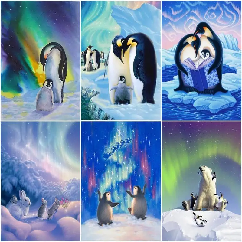 

GATYZTORY DIY Coloring By Numbers Penguin Animal Kits Hand Painted Paintings Art Aurora Landscape Drawing On Canvas Home Decor