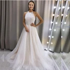Женское винтажное свадебное платье, белое кружевное ТРАПЕЦИЕВИДНОЕ платье из органзы с низкой спинкой и шлейфом, без рукавов, 2021