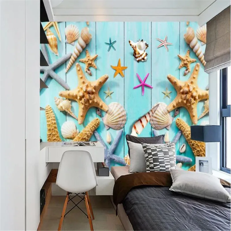 Синяя деревянная доска средиземноморская Морская раковина океан Стиль фон