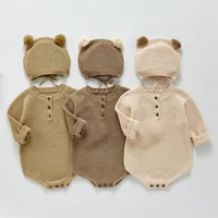 2022 autumn new toddler baby knitted bodysuits baby girls jumpsuit knitwear outfits newborn baby sweater and baby knit hat