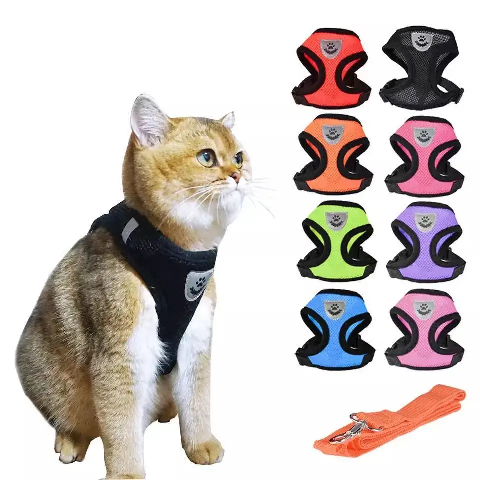 

Dog Harness Leash Collar Summer Pet Adjustable Reflective Vest Walking Lead for Puppy Polyester Harness for Small Medium Dog