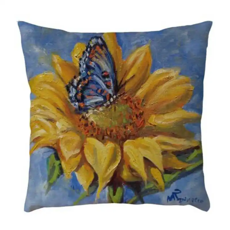Sunflower Butterfly Pillow Case Thanksgiving Day Festival Covers Cotton Linen Home Sofa Waist Cushion Cover Room Decor | Дом и сад