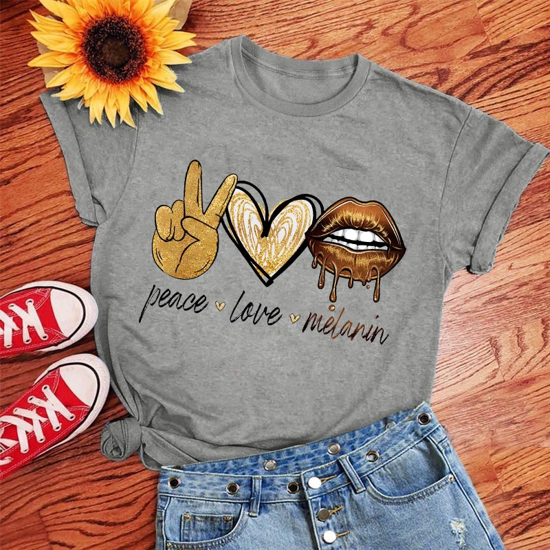 

футболка Women Peace Love Melanin Summer Lady T-shirts Top T Shirt Ladies Women футболка Graphic Female Tee T-Shirt футболка