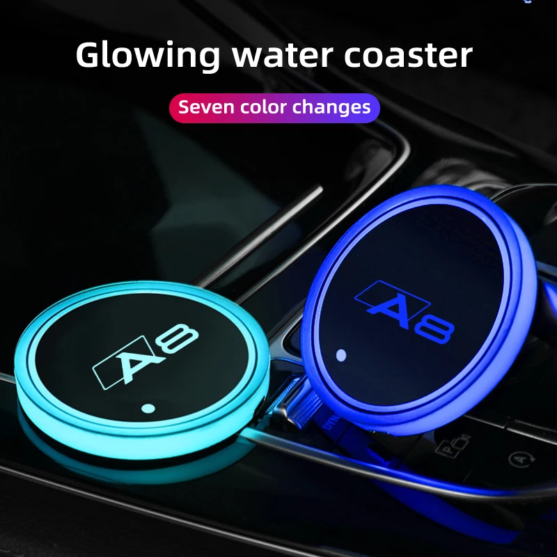 

For Audi A8 Car LED Coaster 7 Color Luminous RGB Light Mat With Light Sensor Vibration Sensor Practical Energy Saving Cup Pad