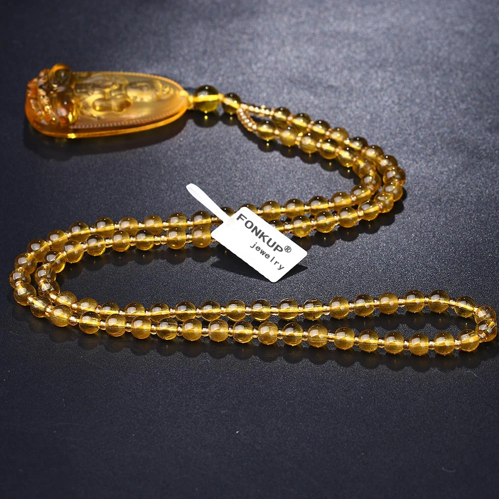 Длинное ожерелье Будда цитрина с кристаллом подвеска из обсидиана натуральный