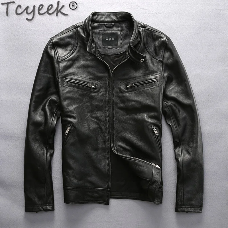 

Tcyeek Plus Size 7XL Natural Genuine Leather Jacket Men Motorcycle Streetwear 100% Real Cow Leather Coat Male Winter Coats Cloth