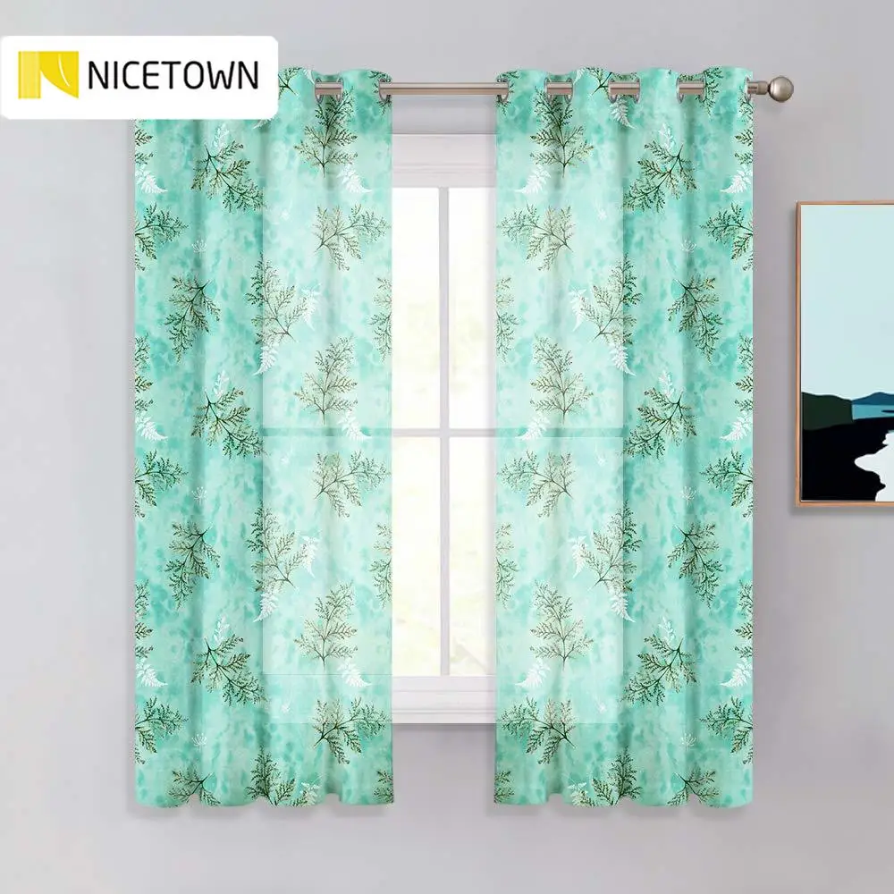 Полупрозрачные шторы с принтом листьев 1 шт. | Дом и сад