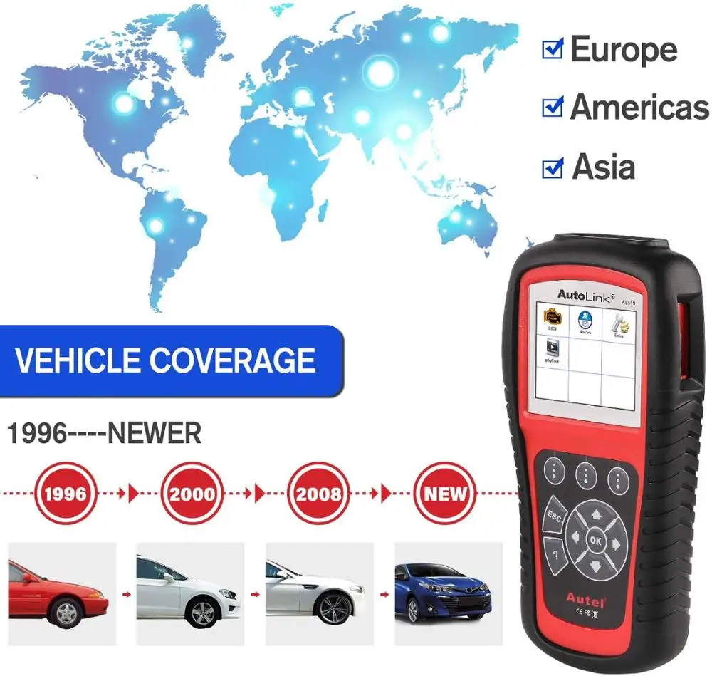 Autel Autolink AL619 полный OBD2 сканер считыватель кодов ABS SRS автомобильный