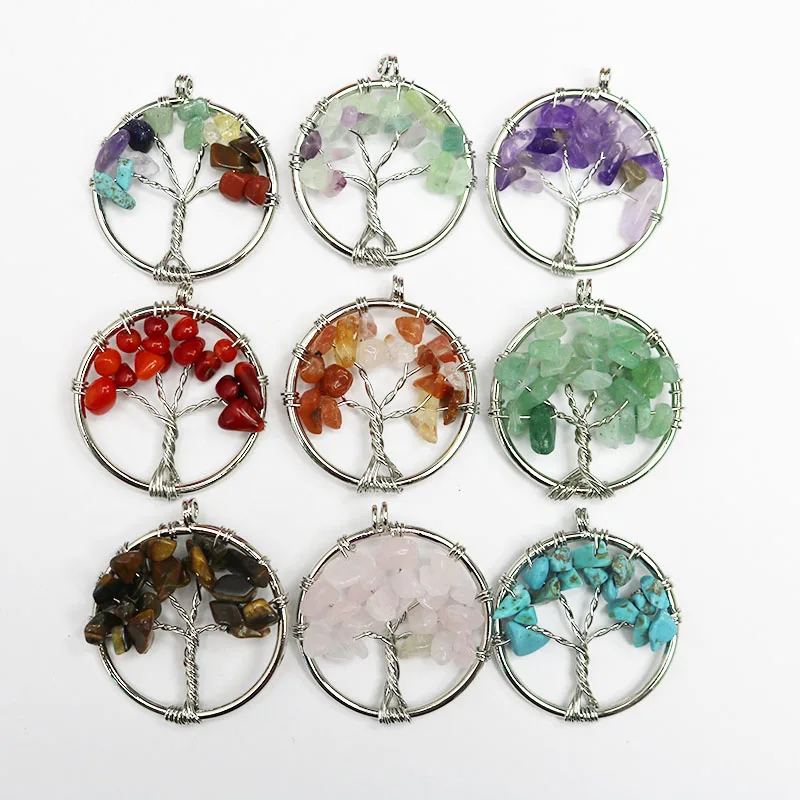 7 Chakra Quartz Natural Stone Tree of Life Pendulum Pendant For Women Healing Necklaces Reiki Jewelry 30mm | Украшения и