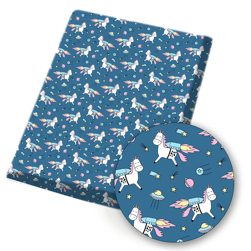 

IBOWS Polyester Cotton Fabric Cartoon Unicorn Fox Printed Cloth Fabric Dress Garment Bag Home Textile DIY Sewing 45*145cm 80g
