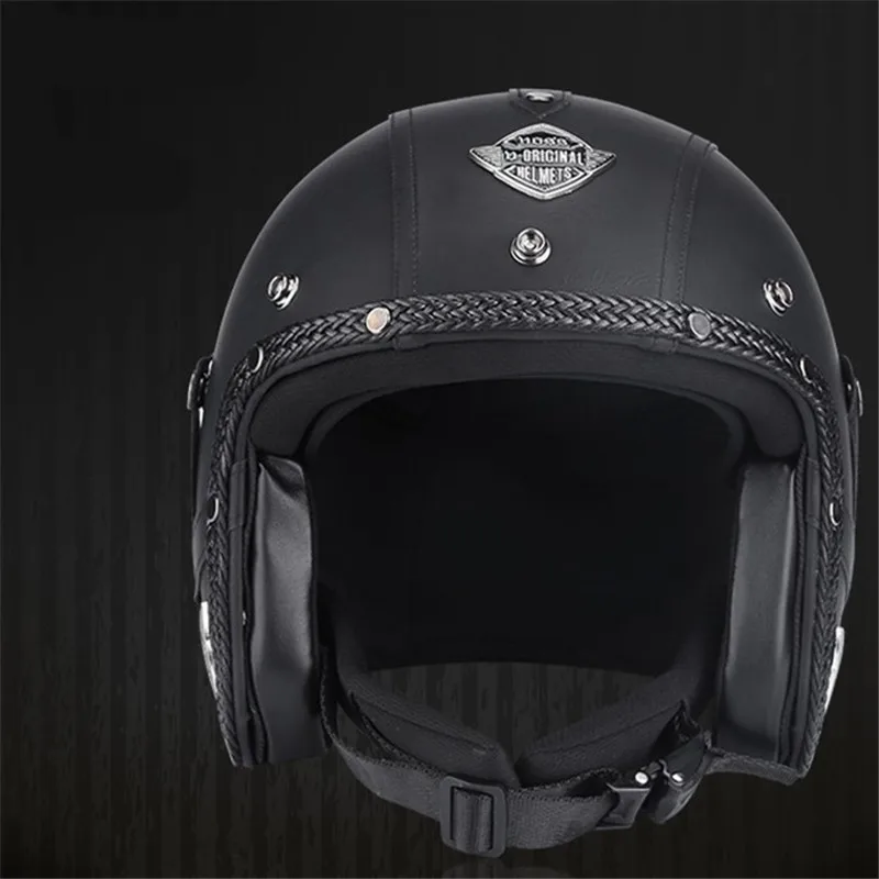 

Free Shipping Pu Leather Helmets 3/4 Motorcycle Chopper Bike Helmet Open Face Vintage With Goggle Mask CE