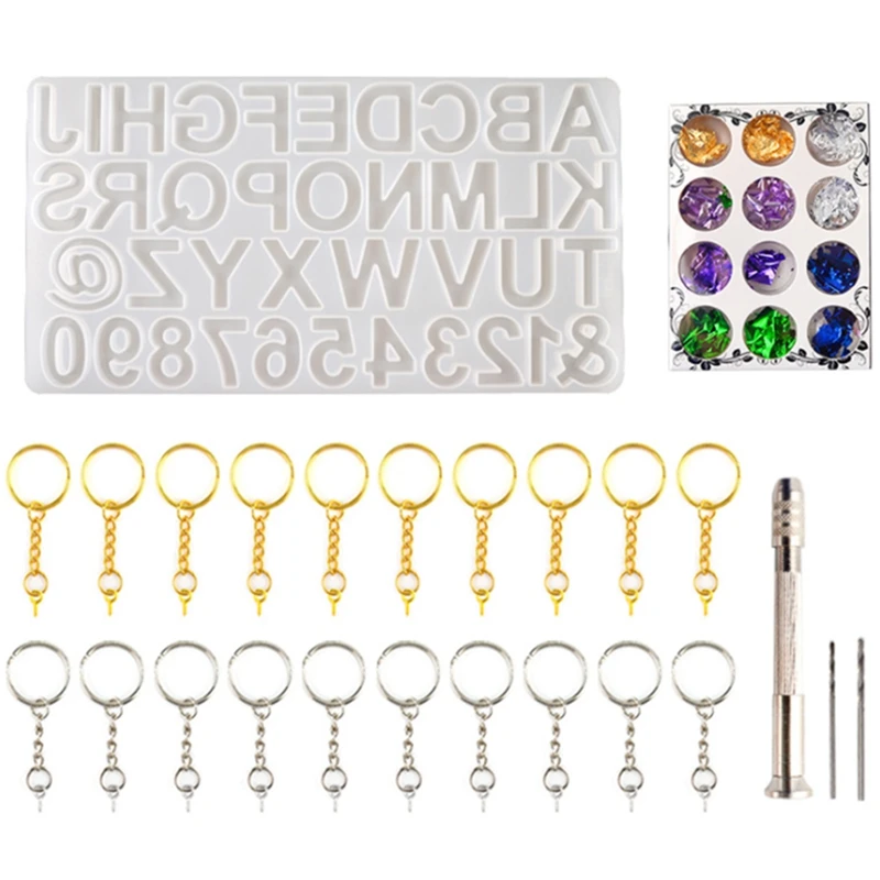 

English Alphanumeric Silicone Mold Diy Crystal Epoxy 26 Letter Pendant Keychain Pendant Set