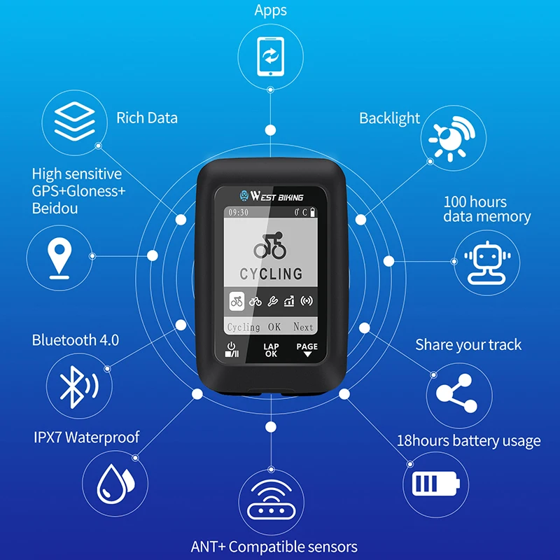 WEST BIKING GPS компьютер для велосипеда беспроводной Спидометр Водонепроницаемый
